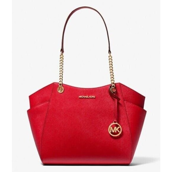 New Michael Kors Jet Set Large Saffiano Leather Shoulder Bag Bright Red - Picture 1 of 3